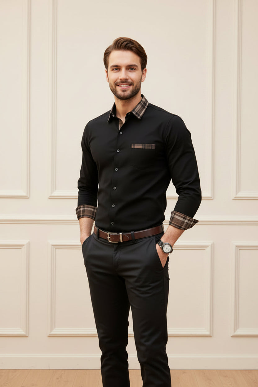 Men Casual Formal Pocket Long Sleeve Shirt