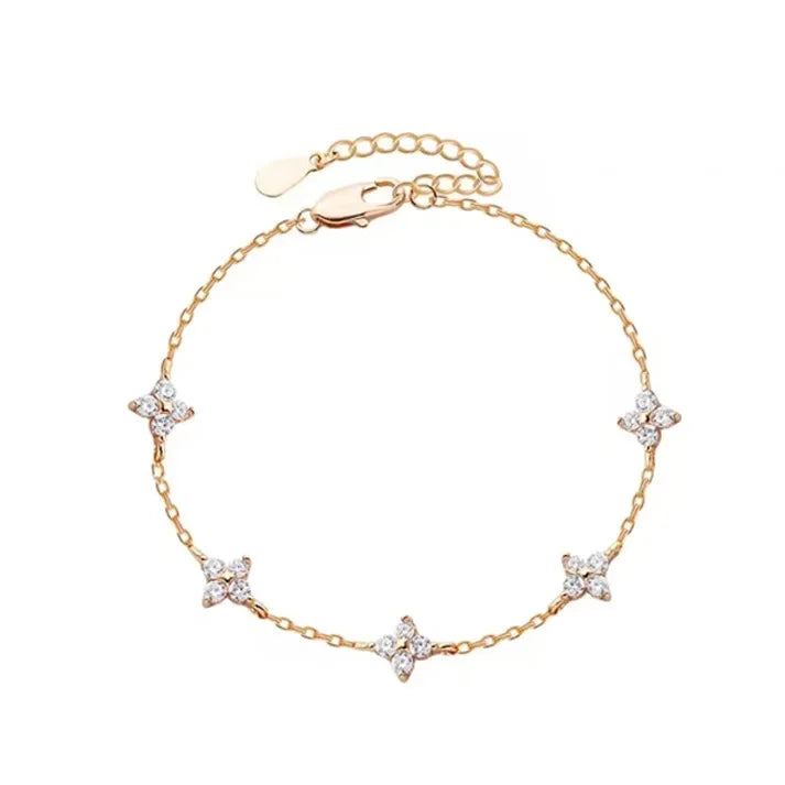 Women Crystal Four Leaf Flower Stainless Steel Zircon Bracelet