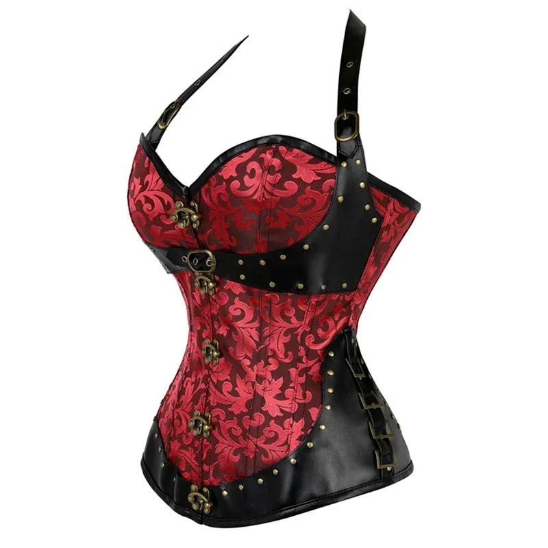 Steampunk Corset Top Halter Sexy Leather Korset Women Gothic Punk Overbust Corsets and Bustiers Medieval Retro Corselet