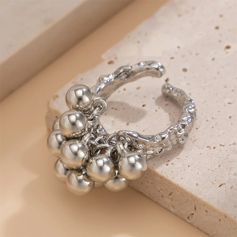 Women Small Ball Open Metal Ring Fashion Jewelry