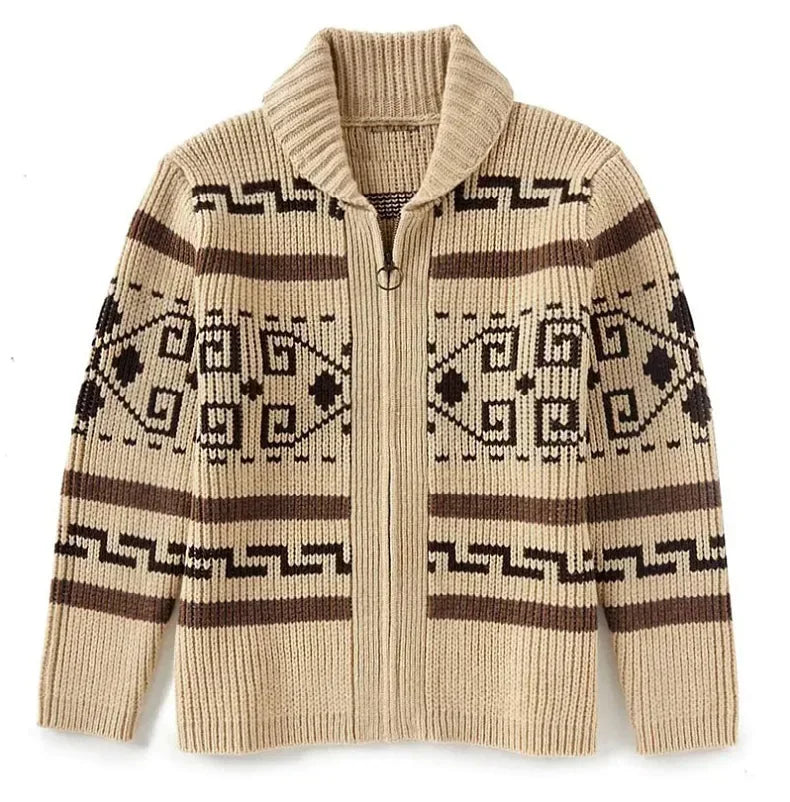 Men Jacquard Shawl Collar Knit Cardigan Jacket