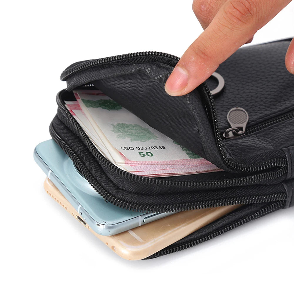 Waterproof PU Leather Waist Phone Belt Bag for Men