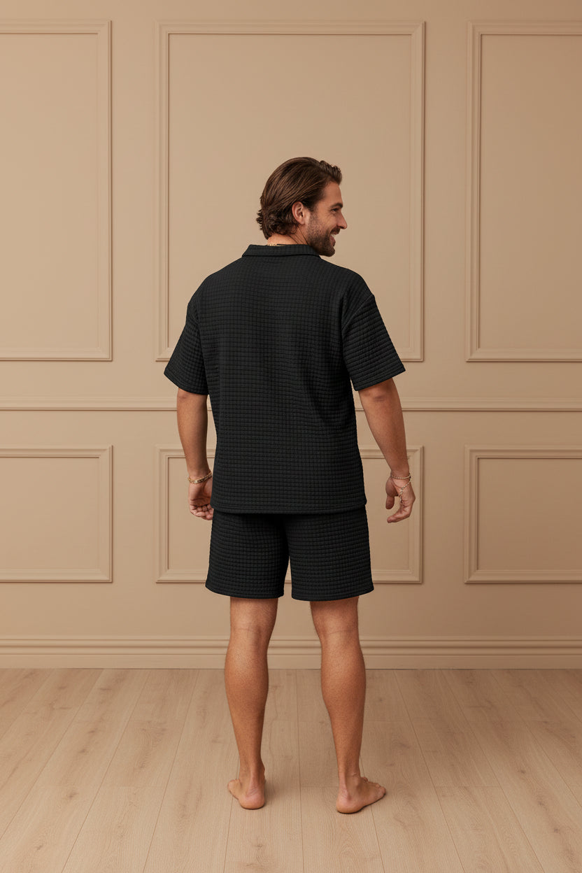 Men Plaid Short Sleeve Shorts Set