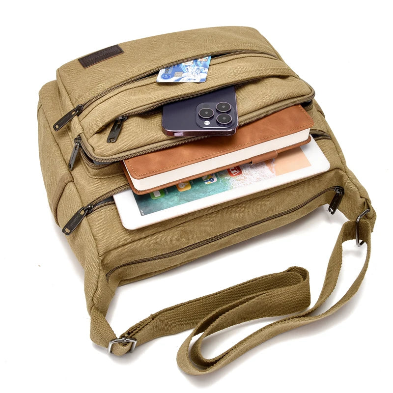 Large Capacity Multi Pocket Canvas Crossbody Shoulder Bag for Men