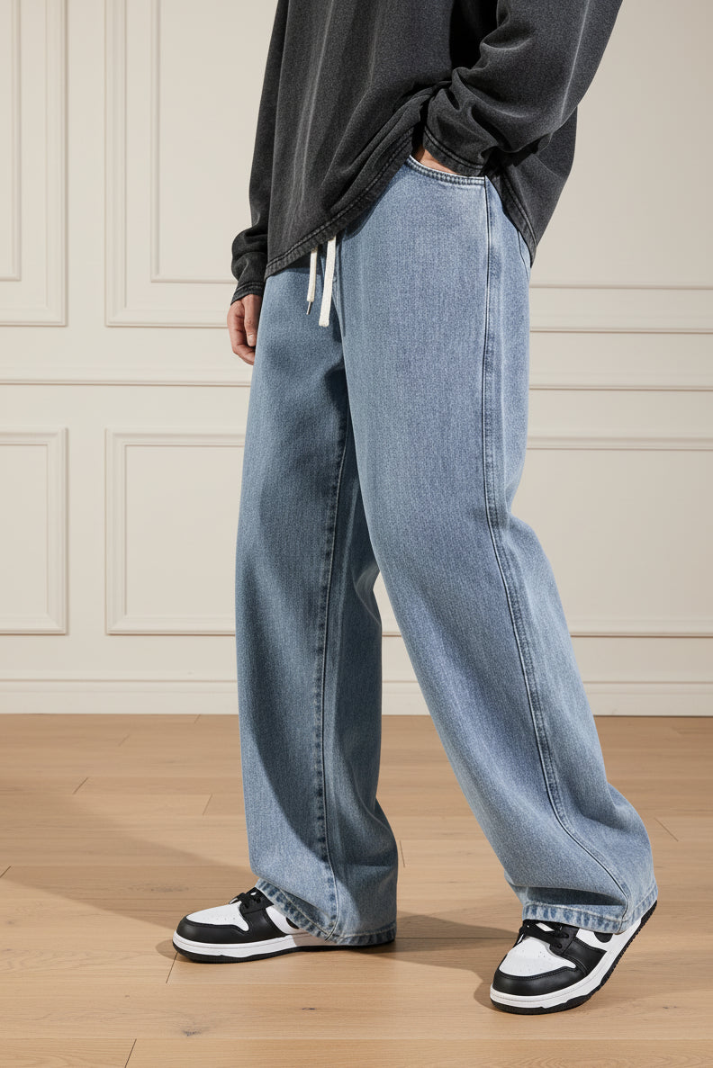 Men Vintage Korean Wide Leg Drape Jeans
