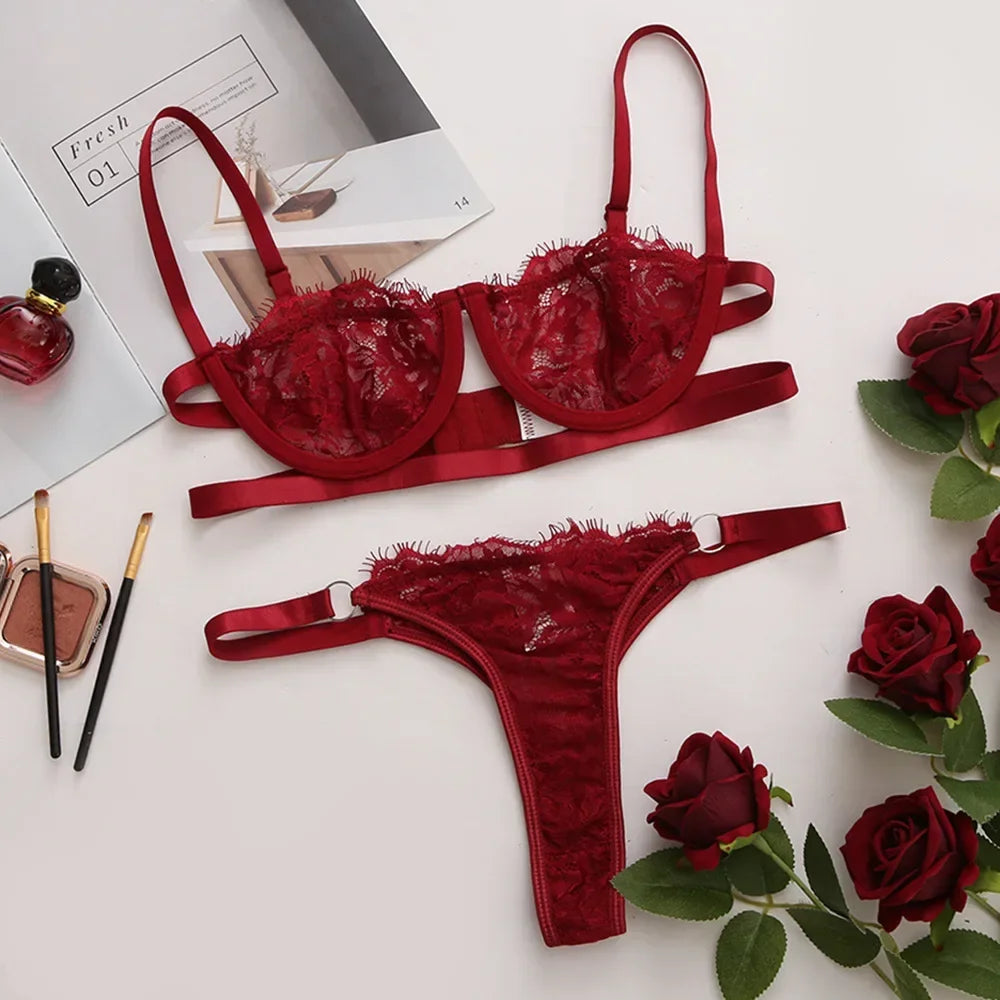 Woman Lace Underwear Fairy Embroidery Brief Sets