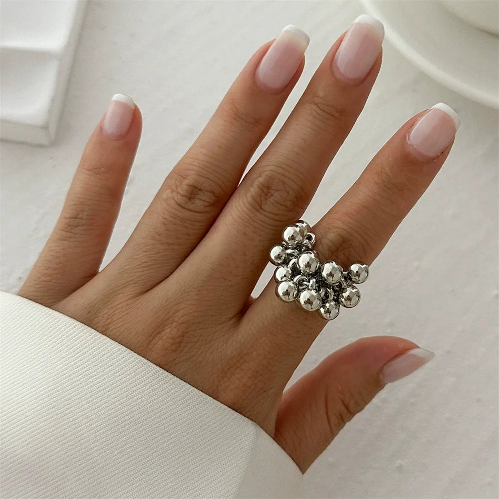 Women Small Ball Open Metal Ring Fashion Jewelry