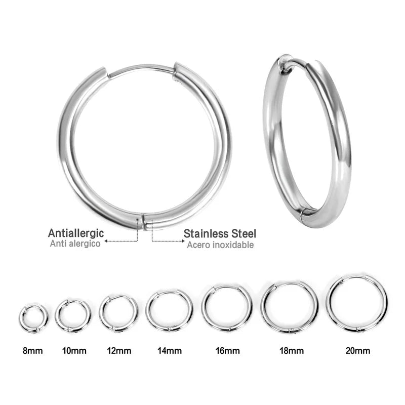 Men Stainless Steel Small Hoop Earrings