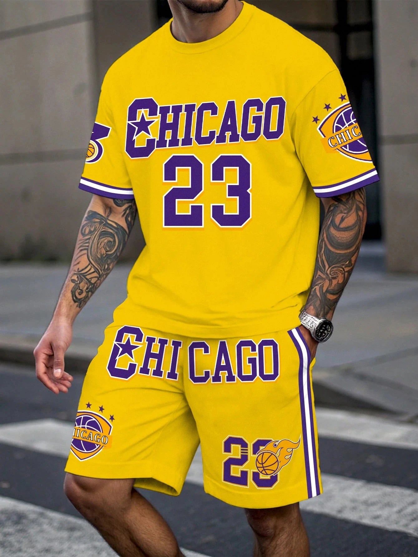 Men Letter Print T Shirt and Shorts Sportswear Set