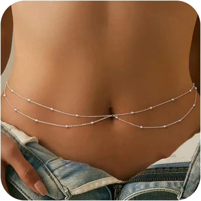 Women Stainless Steel Layered Belly Waist Chain Jewelry