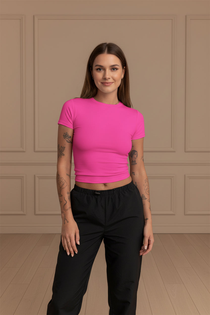 Slim Fit Short Sleeve Knitted T Shirt for Women