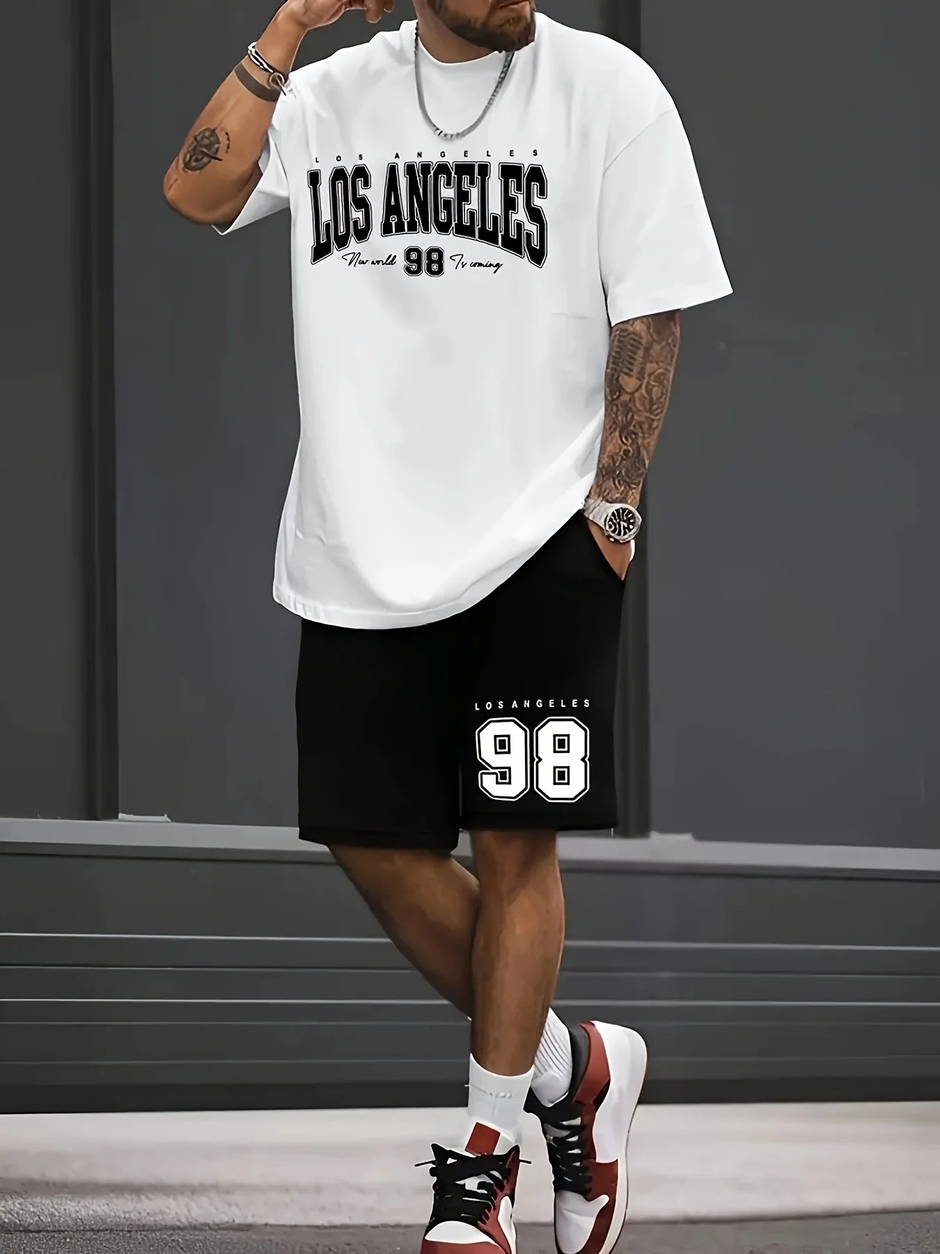 Men Chicago Graphic T Shirt and Shorts Activewear Set