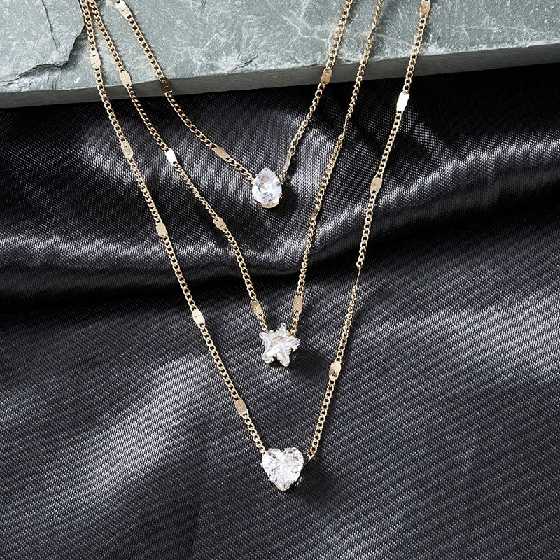 Women Multilayer Zircon Pendant Chain Choker Necklace