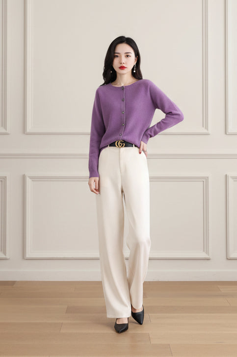 Merino Wool Cashmere Knit Cardigan Sweater for Women