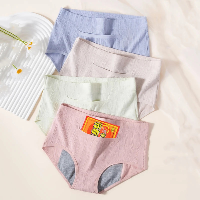 4 Pack Leak Proof High Waist Menstrual Period Underwear for Women Cotton Briefs