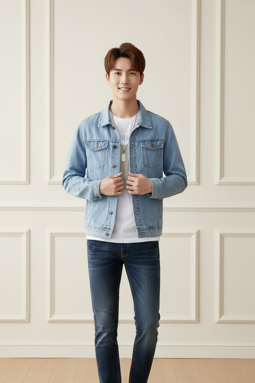 Men Solid Color Denim Jacket