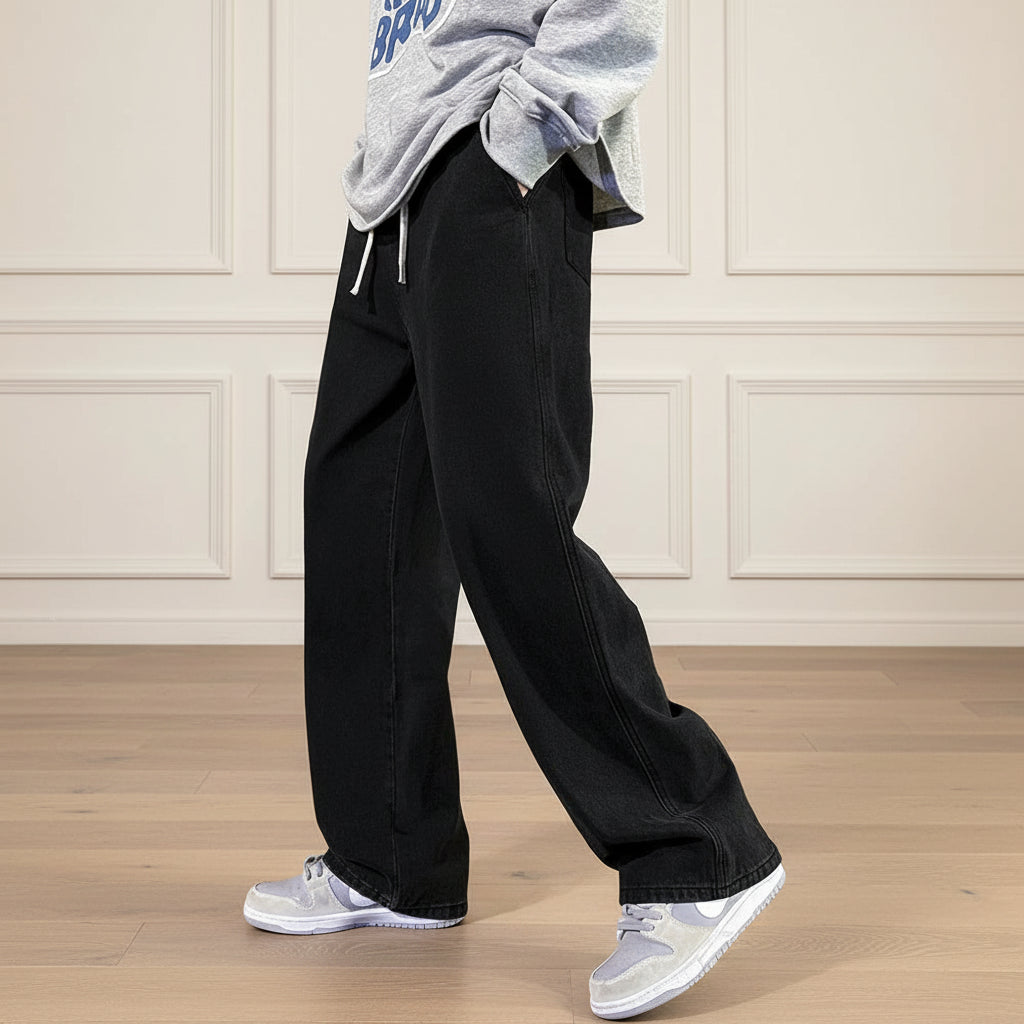 Men Vintage Korean Wide Leg Drape Jeans