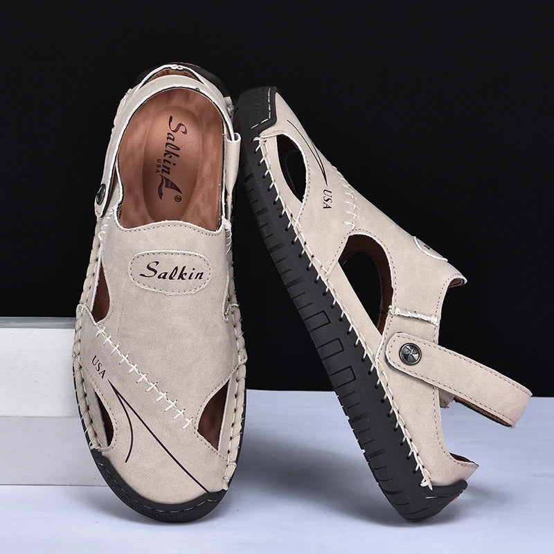 Men Breathable Leather Handmade Summer Sandals
