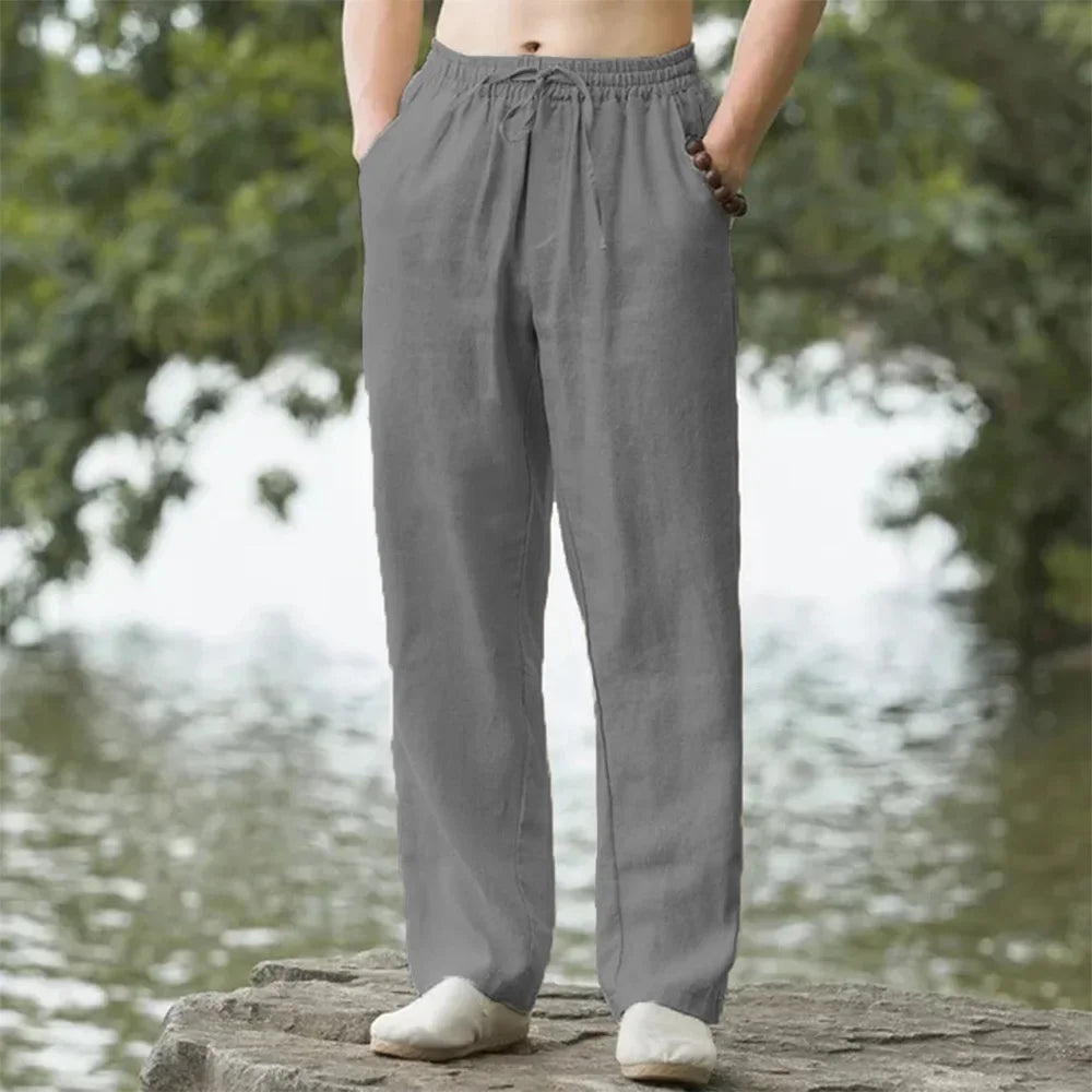 Men Cotton Linen Beach Jogger Pants