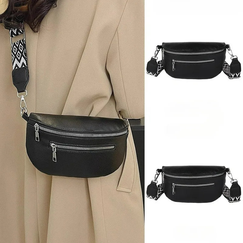 Multi Pocket PU Leather Waist Chest Crossbody Bag for Women