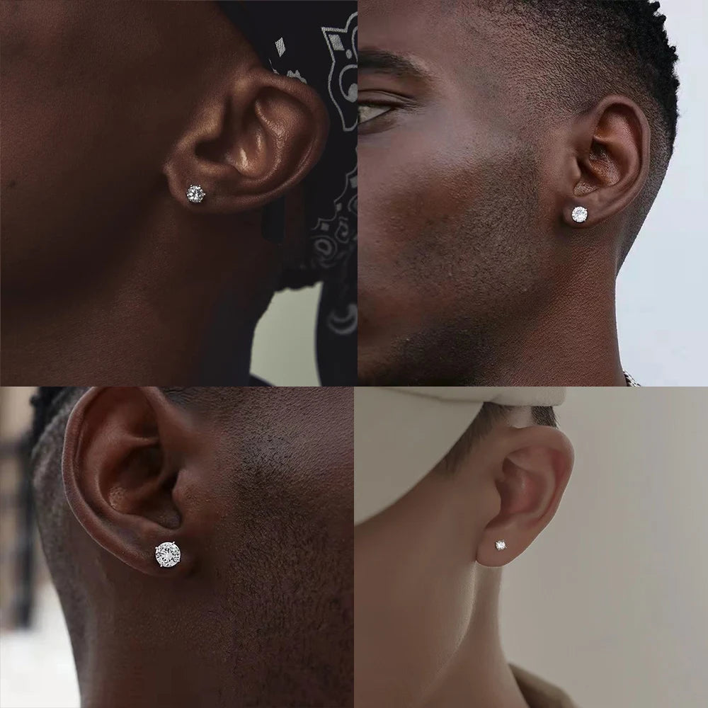 Men Stainless Steel Crystal Zircon Stud Earrings Set