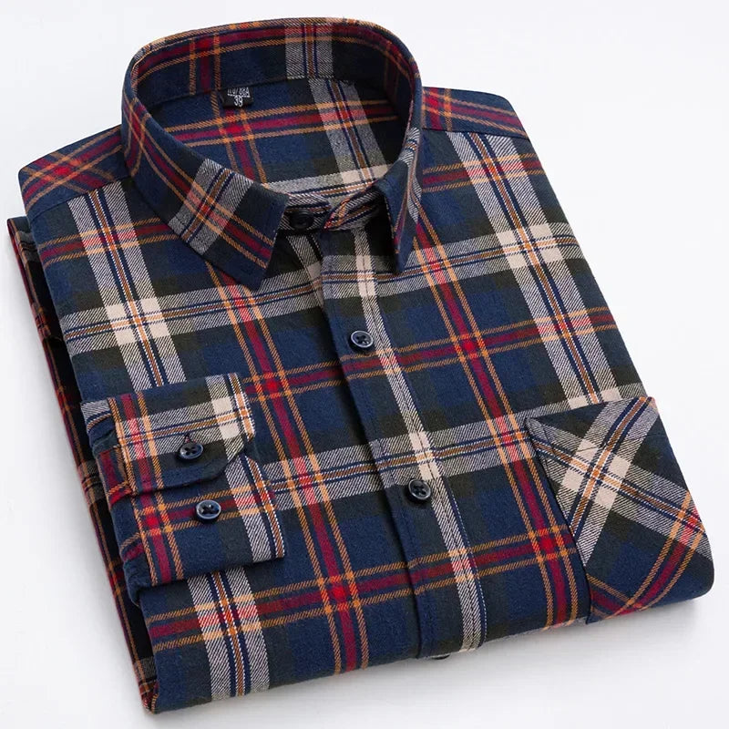 Men’s Cotton Plaid Long Sleeve Shirt