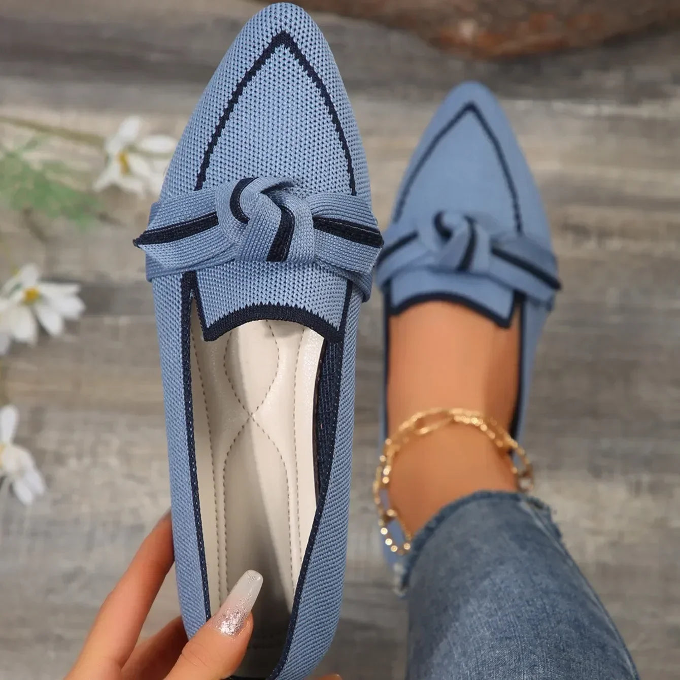 Women Knitted Slip Breathable Comfortable Solid Color Shoes Flats