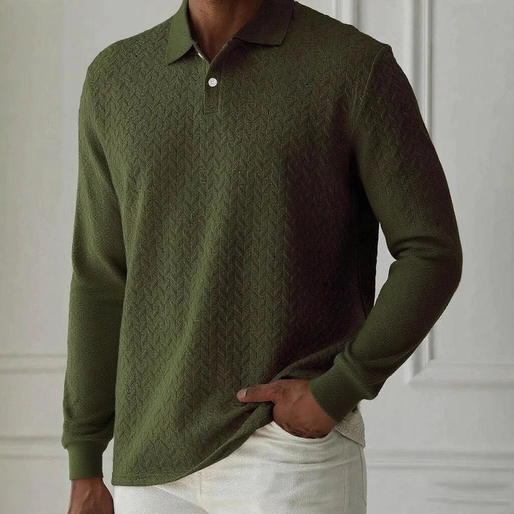 Men Long Sleeve Business Casual Polo Shirt