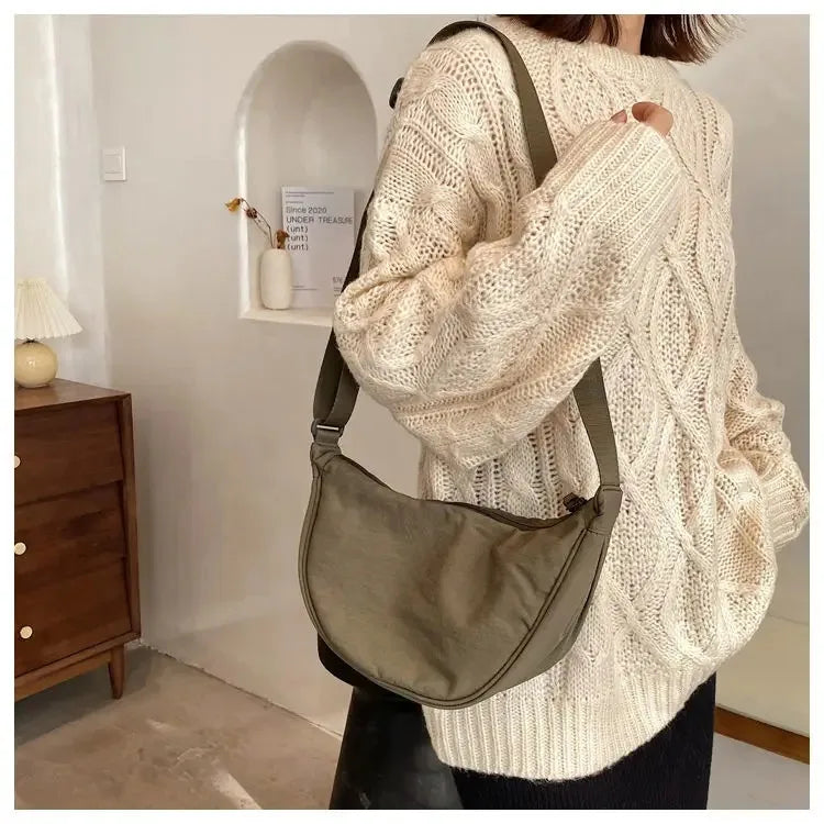 Men and Women Solid Color Chest Bag for Large Capacity Travel Crossbody Female Half Moon Bag Daily Cotton Filled Shoulder Bag