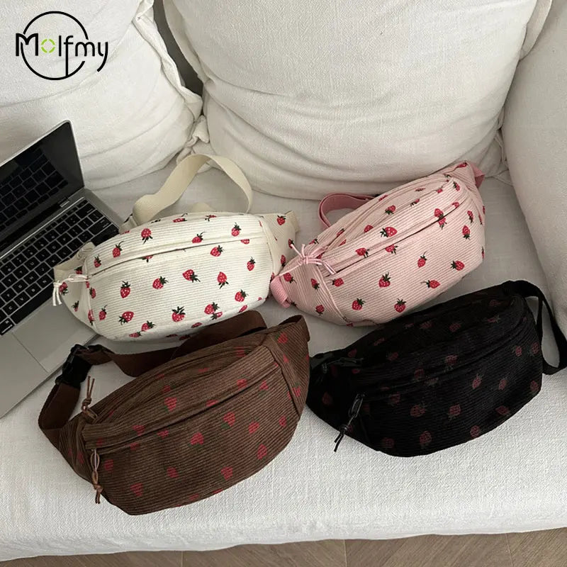 Corduroy Fashion Waist Chest Fanny Pack Bag for Women