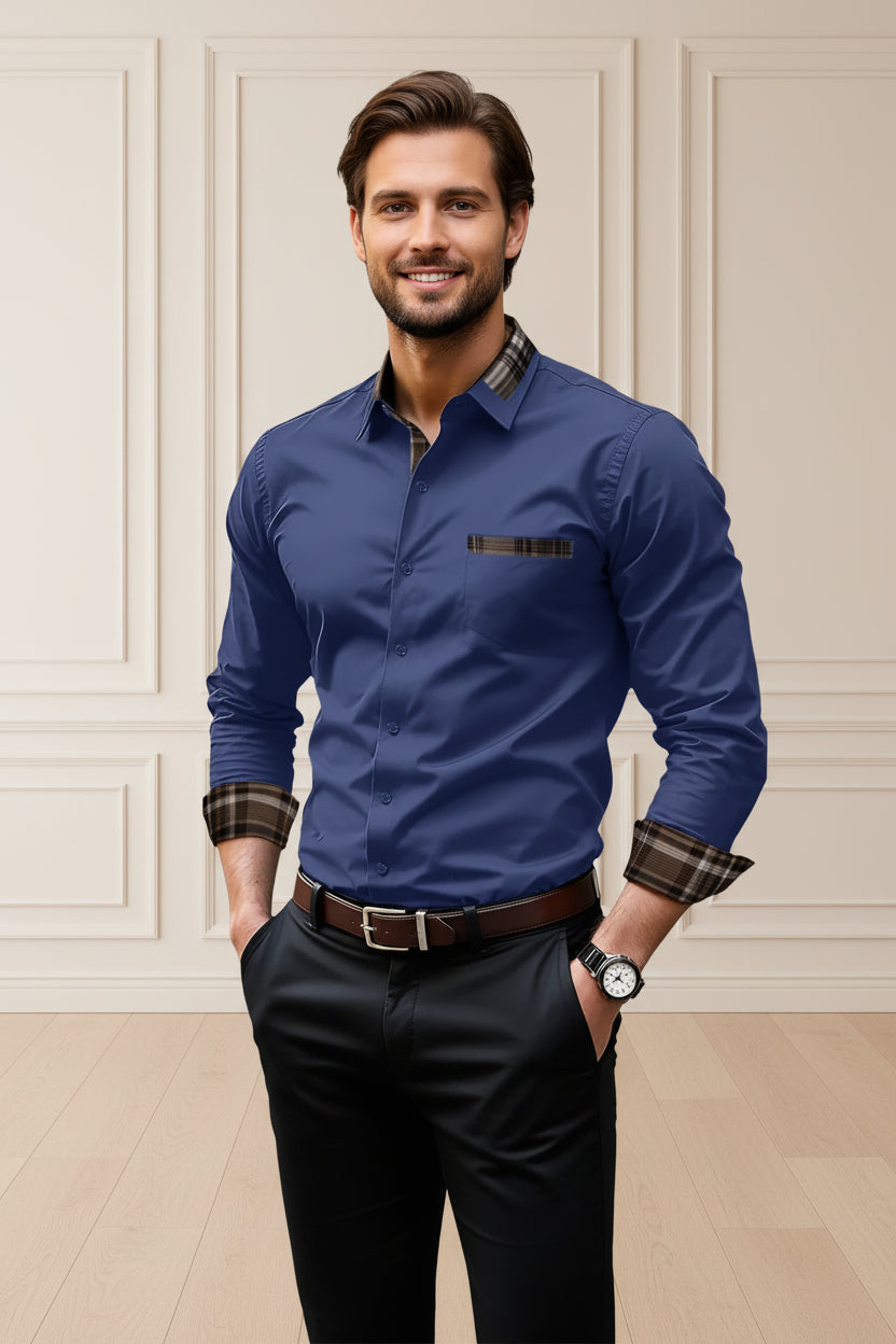 Men Casual Formal Pocket Long Sleeve Shirt