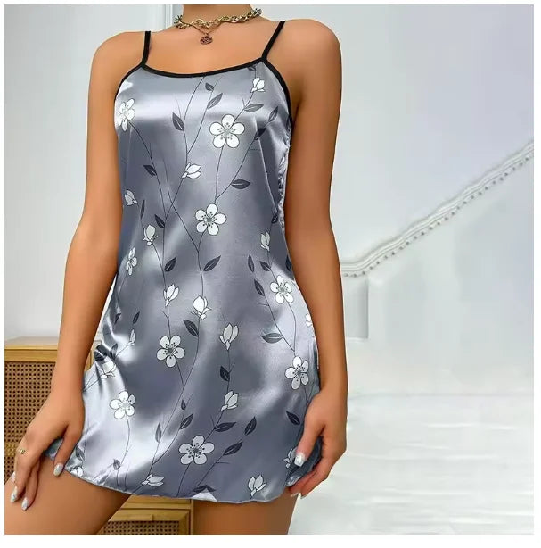 Floral Print Satin Nightdress Sleepwear for Women