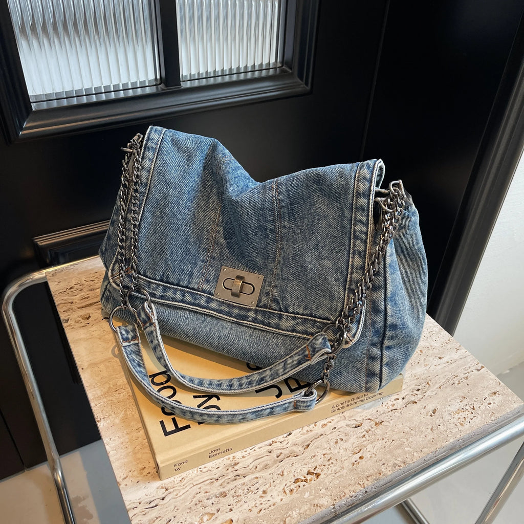 Large Capacity Denim Evening Bag for Women