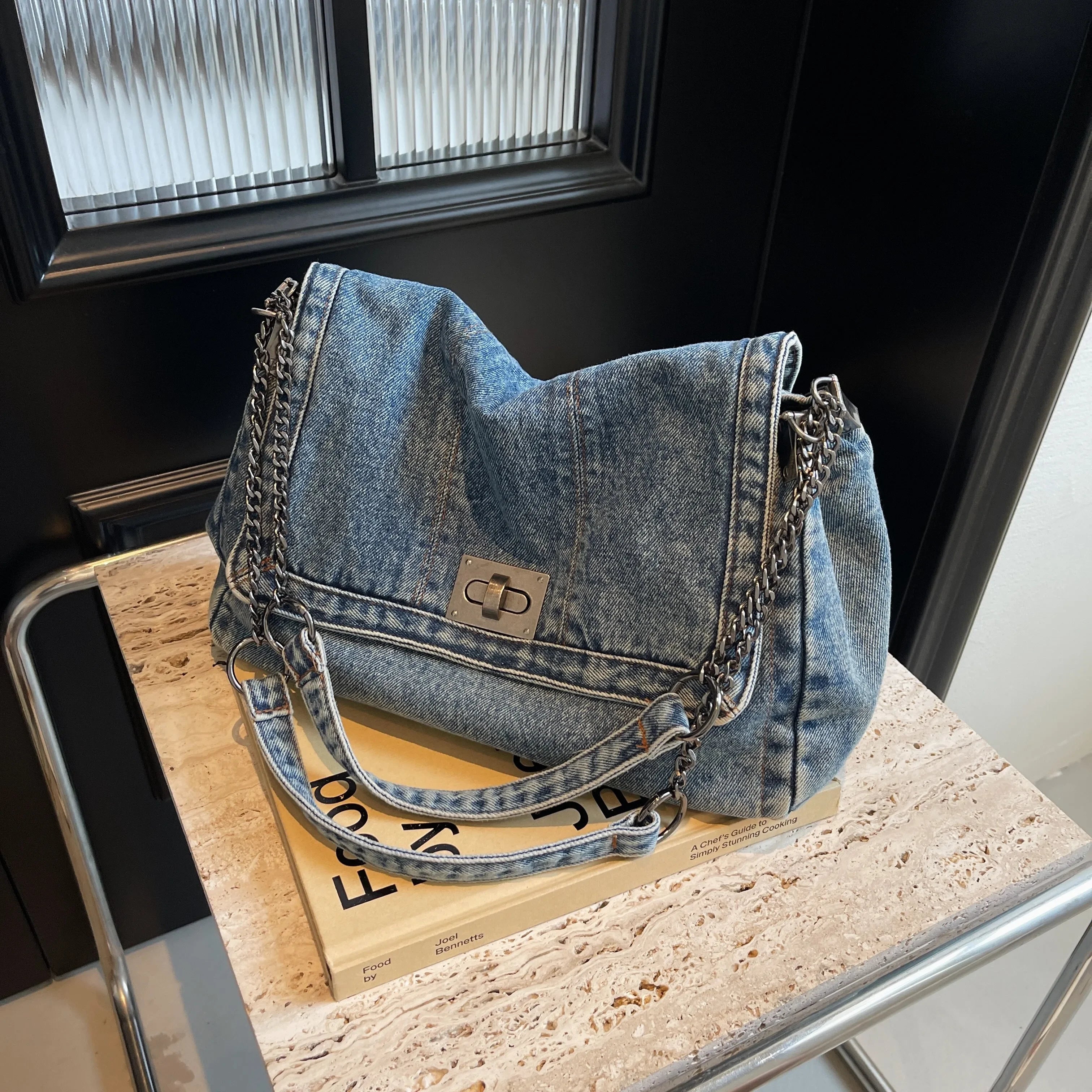 Large Capacity Denim Evening Bag for Women