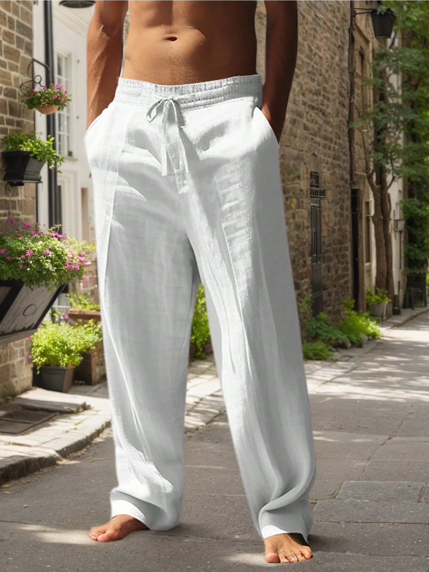Men Cotton Linen Loose Beach Pants