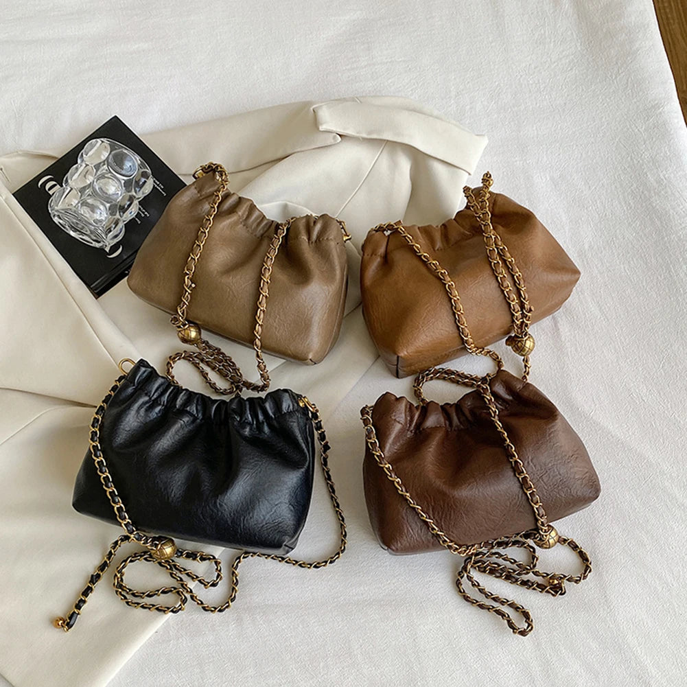PU Leather Pleated Hobo Evening Bag for Women