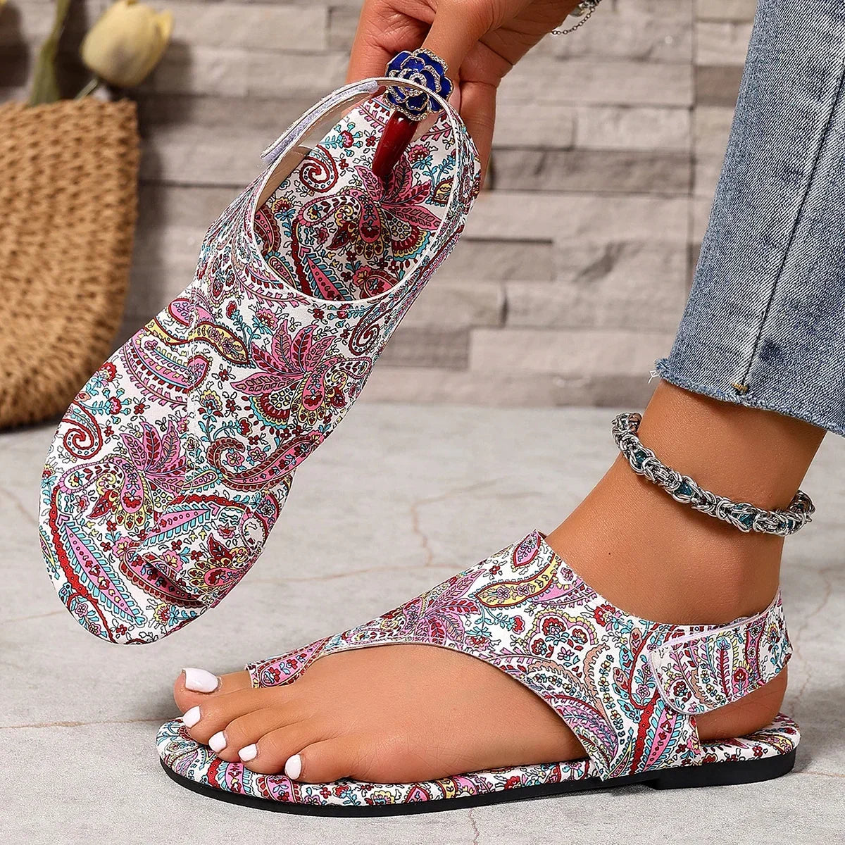 Women Printed Bohemia Roman Style Flat Sandals