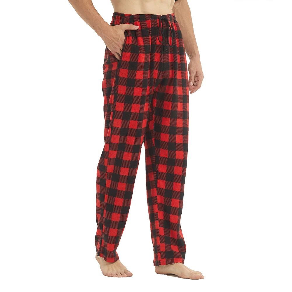 Men Fleece Plaid Pajama Pants Warm Lounge Sleepwear