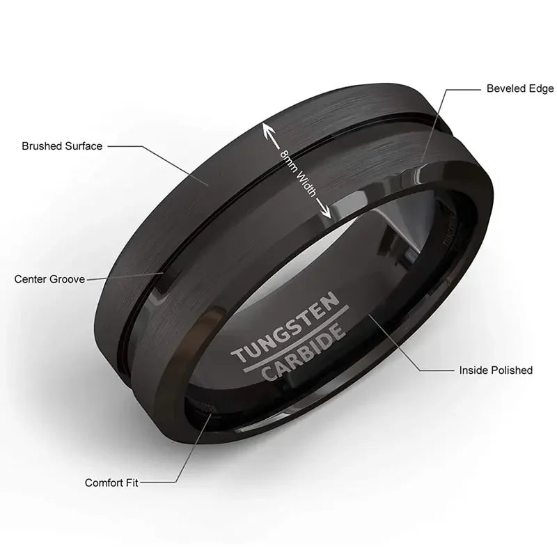 Men Groove Matte Stainless Steel Ring