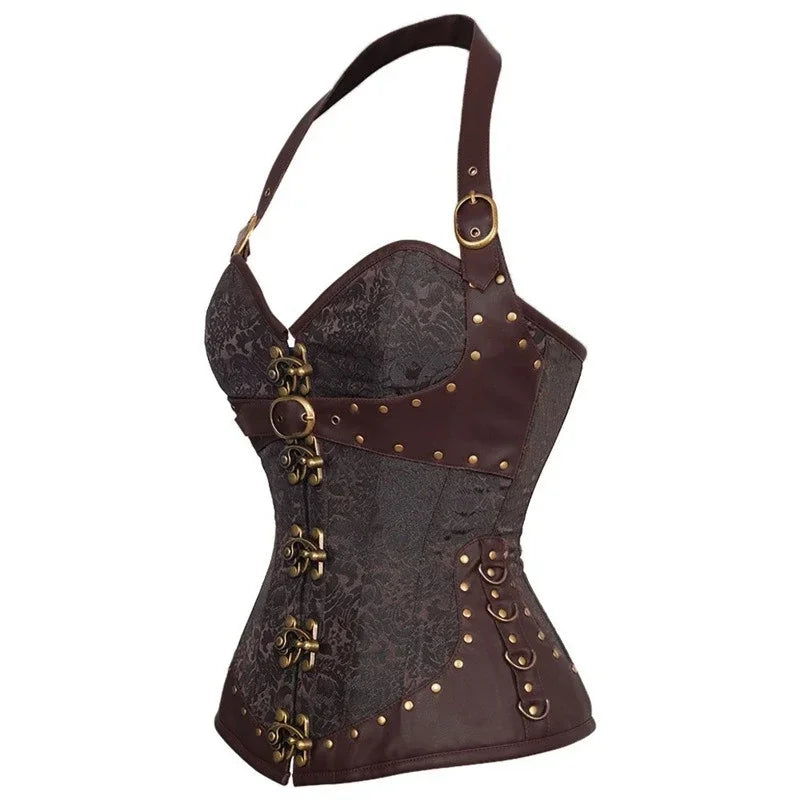 Steampunk Corset Top Halter Sexy Leather Korset Women Gothic Punk Overbust Corsets and Bustiers Medieval Retro Corselet