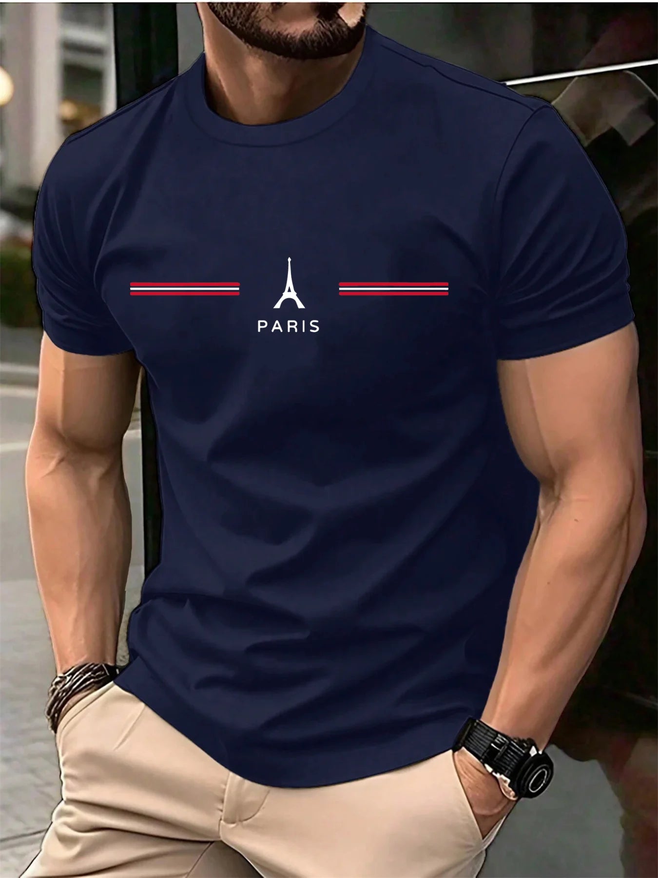 Men Cotton Paris Print Oversized T Shirt