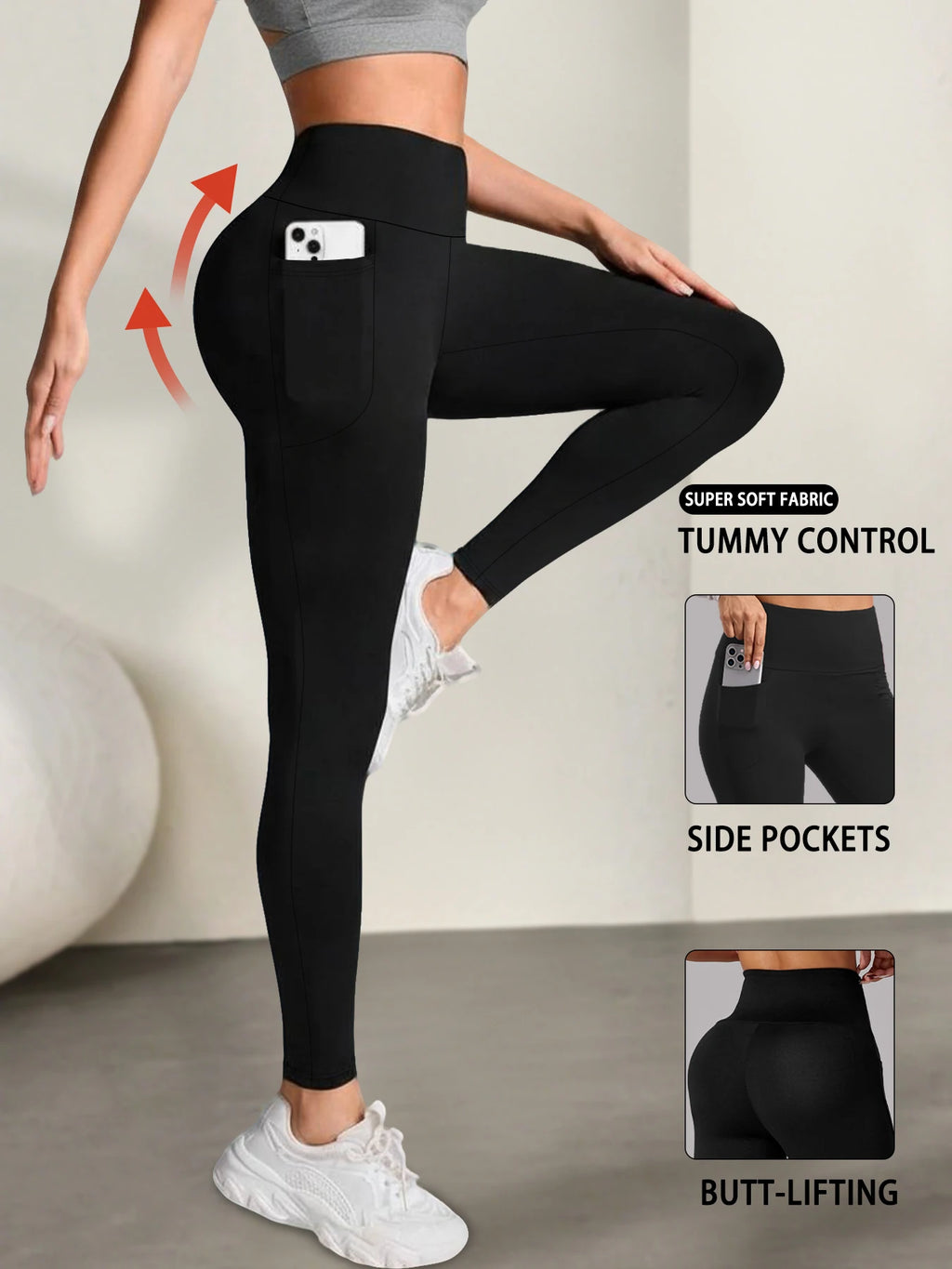 High Waisted Tummy Control Leggings with Pockets for Women