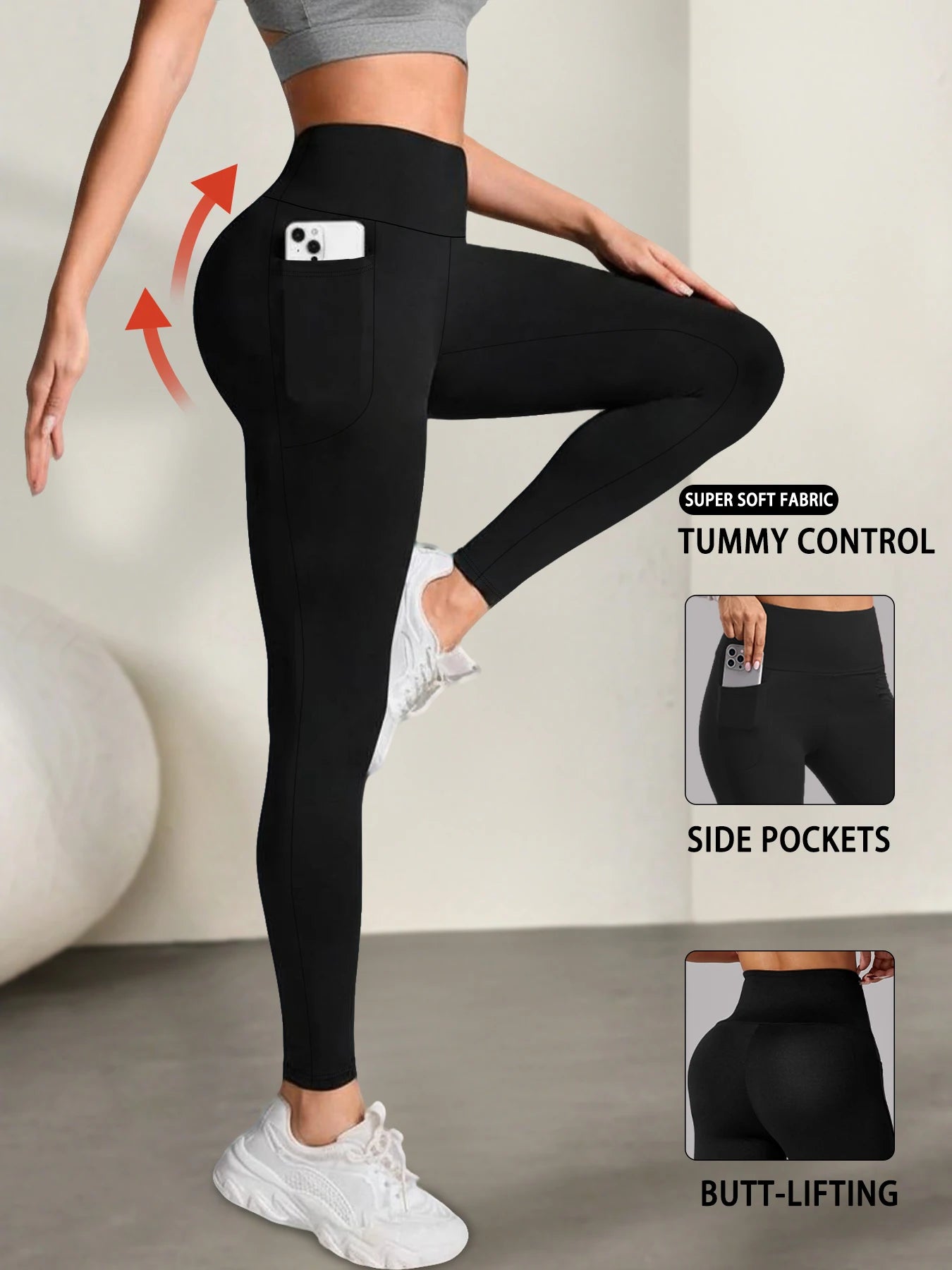 High Waisted Tummy Control Leggings with Pockets for Women