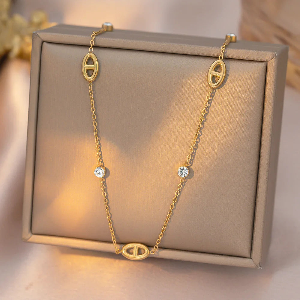 Women Titanium Steel Minimalist  Diamond Collar Chain
