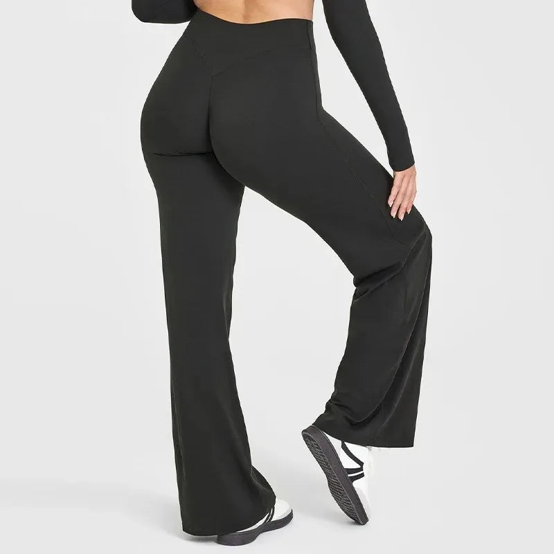 Women Butter Fabric Straight Leg Yoga Pants Mid Waist Fitness Trousers