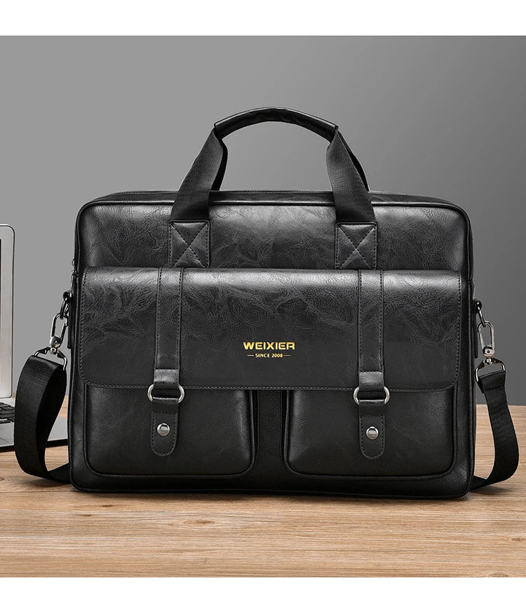 PU Leather Business Laptop Briefcase Crossbody Tote Bag for Men