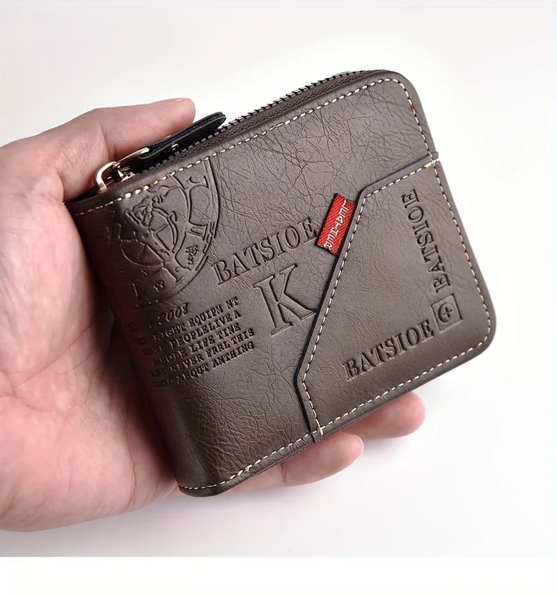 PU Leather Zipper Coin Card Holder Wallet for Men