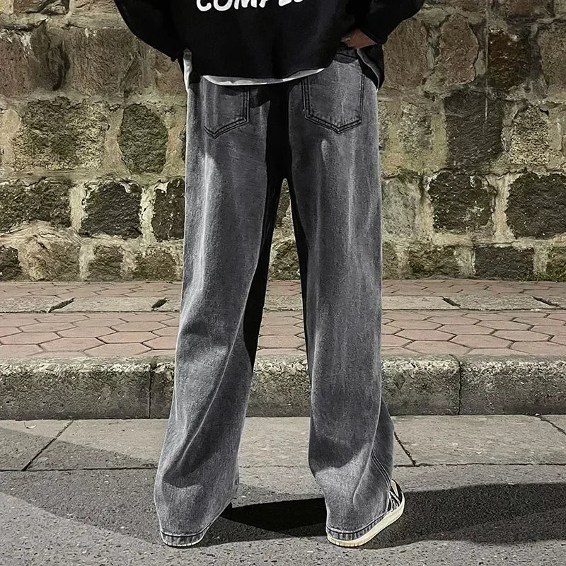 Men Korean Streetwear Wide Leg Jeans