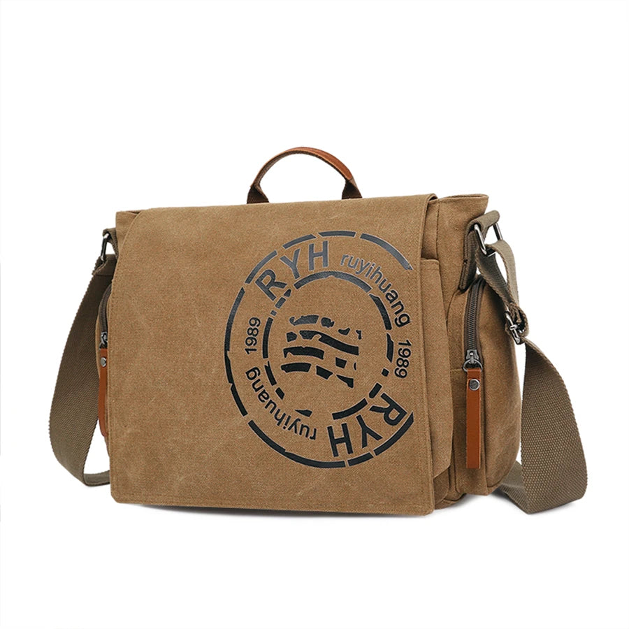 Large Capacity Canvas Weekend Messenger Briefcase Bag for Men