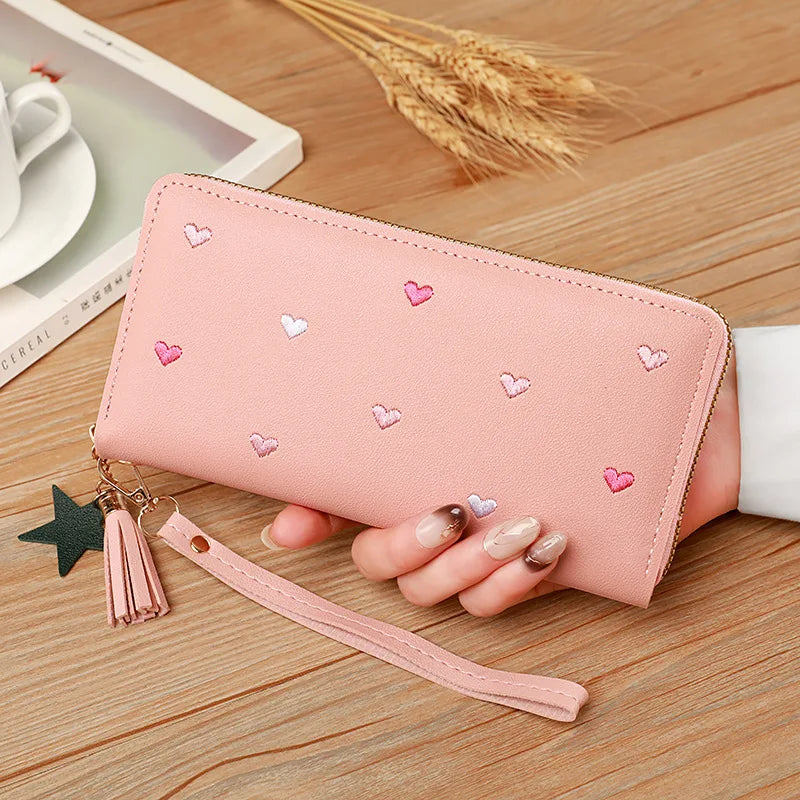 Luxury Heart Design Long Wrist Wallet for Women